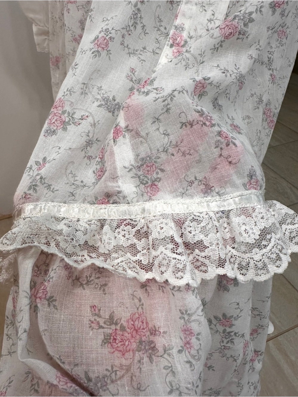 VTG Gunne Sax Cottagecore Floral Romantic Lace Trim Prairie Sheer Sleeves Dress - Picture 8 of 16